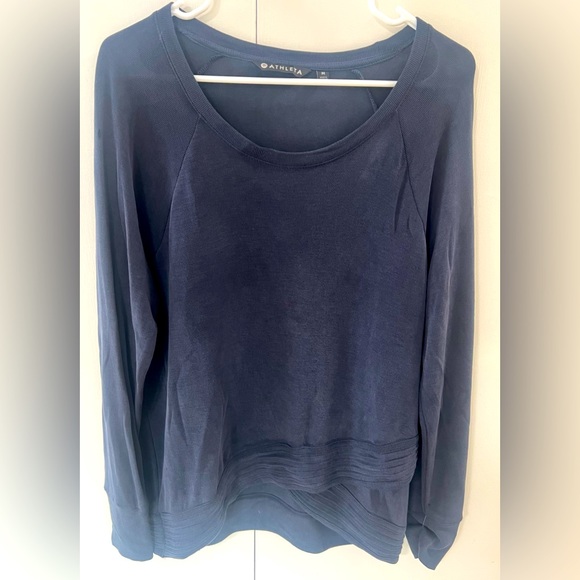 Athleta Sweater Womens Size M Serenity Criss Cross Navy Pullover Soft Crew - Picture 1 of 5